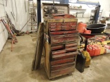 Yellow w/Red drawers Roller Tool box and top w/contents