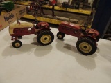 2 Cockshutt toy tractor and 1 Coop toy tractor, JD hit and miss engine toy