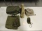 gas mask, wet weather poncho liner, military bag, air force pants, compass