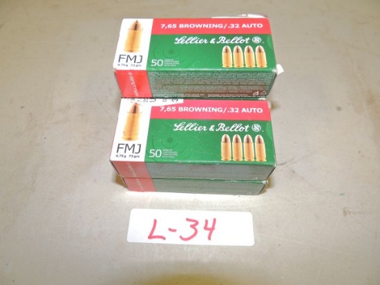 5 boxes 50 per box Lellier &Bellot 7,65 browning/.32 auto FMJ