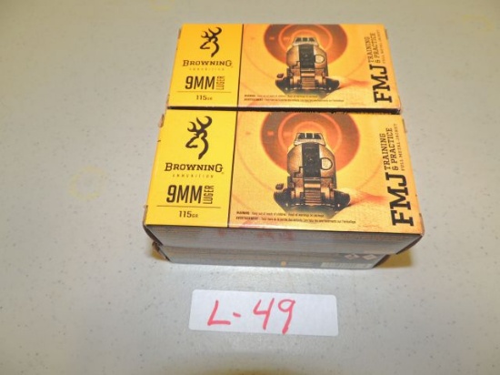 4 boxes 50 per box browning 9mm luger 115 gr, FMJ and 1 box of 50 remington