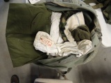 assorted military clothing , white camo suit with mittens, wool shirt od co