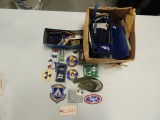 Asorted military tags, belts for Civil Air Patrol and pens