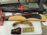 4 soft gun cases, 1 hard gun case, hunting shell belt with 12 ga. shells, p