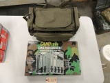 wild game processing kit and a large ammo bag