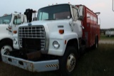 Ford L8000 Truck with Van Body, titled, white cab with red box, panel truck