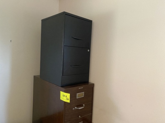 2 file cabinets , wooden crutch