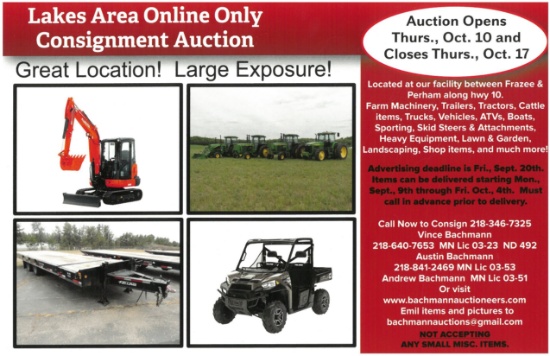 Lakes Area Fall Consignment Auction Perham, MN