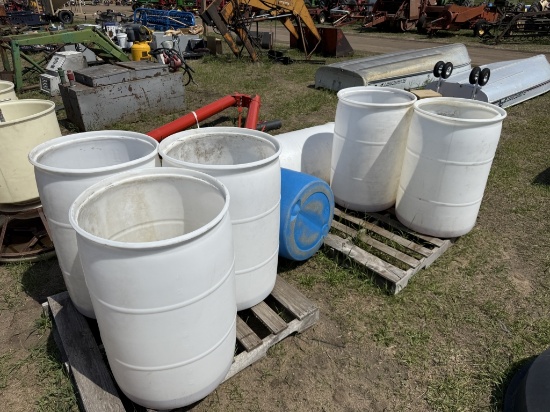Multiple 50 gallon Plastic barrels