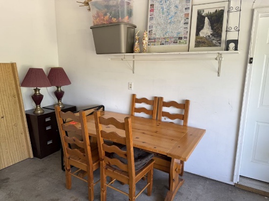 Table, File Cabinets, Lamps, Décor