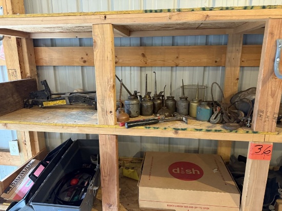 Contents on wooden Shelf Garage items
