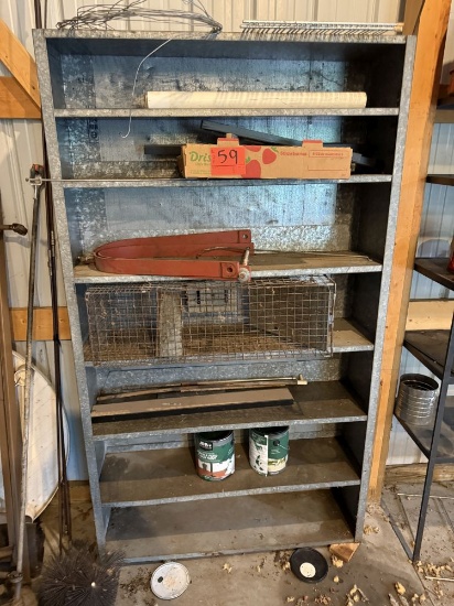 Metal Shelf with live trap and misc.