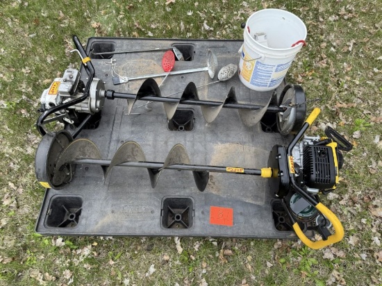 Two Jiffy Ice Augers and some fishing items