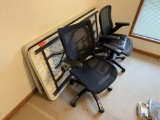 3 White fold up Tables and Office Chairs
