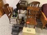 Antique Sewing machine and 4 chairs go with