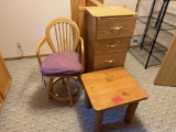 End table, chair, cabinet, storage racks