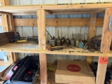 Contents on wooden Shelf Garage items