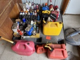Pallet of Misc Oils and gas can