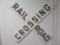 Ca. 1950s-1960s Embossed Steel 3pc Railraod Crossing Sign W/ Reflective Marbles