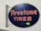 Original Antique Firestone Tires Double Sided Porcelain Flange Sign (baltimore Enamel)