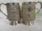 Unusual Set Of 2 Sterling Silver Mugs Embossed With African Elephant And Village Design, 675g