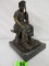 Antique Papke Signed Cast Bronze Seated Blacksmith Sculpture