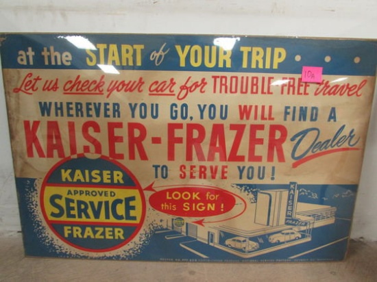 Rare Ca. 1940's Kaiser-frazer Service Dealership Cardboard Sign 25 X 38"
