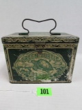 Rare Antique Green Turtle Tobacco Lunch Pale Style Tin