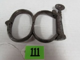 Early Antique Hiatt Cast Iron Handcuffs