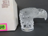 Stunning Signed Lalique Crystal Frosted Eagle Head Paperweight