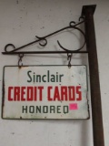 1955 Dated Sinclair Dbl. Sided Porcelain Credit Card Sign On Cast Iron Pole