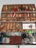 Excellent Antique Estate Found Tackle Box W/ Contents Heddon Pflueger+