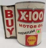 Rare Dated 1957 Shell Motor Oil X-100 Gas Pump Top Spinner Metal Display Sign