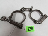 Early Antique Hiatt Cast Iron Handcuffs