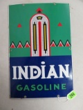 Beautiful Dated 1941 Indian Gasoline Porcelain Pump Plate Sign