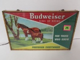 Vintage 1950's Budweiser King Of Beers Lighted Glass Sign W/ Horses