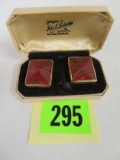 Late 1800s John E. Ledbetter Handcrafted 9k Gold And Red Jasper Cuff Links