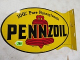 Beautiful Dated 1941 Pennzoil Double Sided Metal Flange Sign