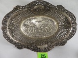 Antique Highly Decorated Victorian Repousse Cherubs And Roses 800 Coin Silver Serving Dish (760g)