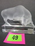 Stunning Signed Lalique Crystal Frosted Bull Paperweight