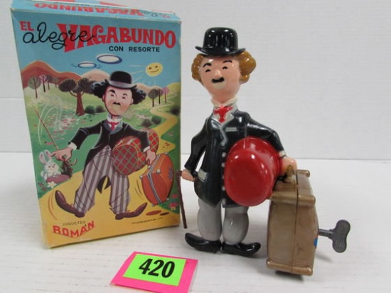 Vintage 1950's/60's Roman Toys Charlie Chaplin Plastic Wind-Up 7" MIB
