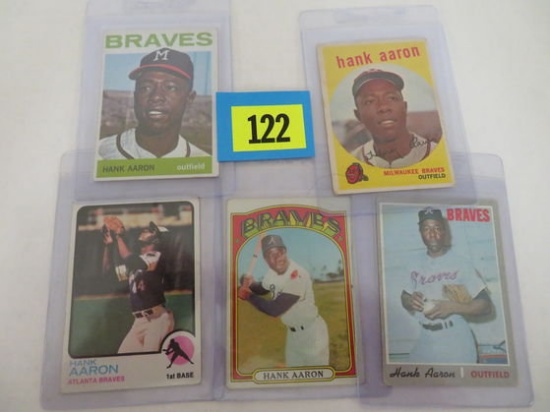 Lot (5) Vintage Topps Hank Aaron Cards As Shown
