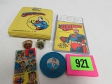 Grouping Of Vintage Super-hero Items Incl. 1966 Superman Wallet, Rings+