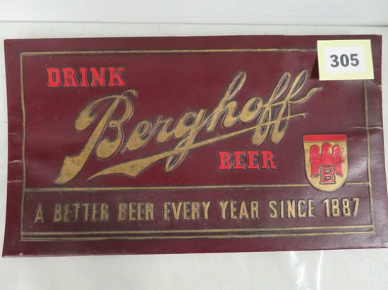 Vintage 1940s Berghoff Beer Easel Back Metal and Leather Advertising Sign