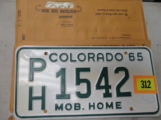 Lot of 2 1965 Colorado Mobile Home - MOB HOME License Plate, NOS