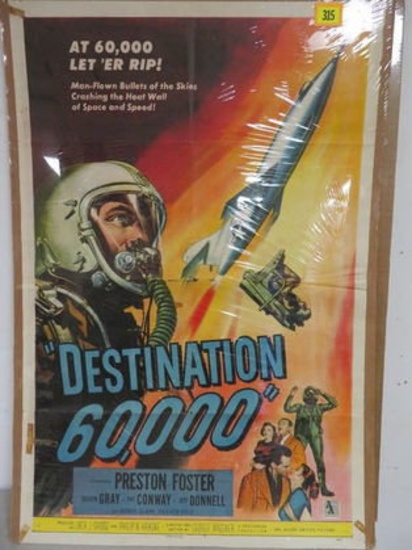 Original 1957 Destination 60,000 (1 Sh) Movie Poster w/ Space and Rocket Graphics