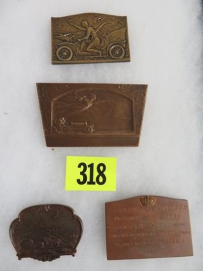 Lot of 4 Antique Automobile Bronze Plaquettes, Inc. 1927 Automobile Club Chauffeur Award