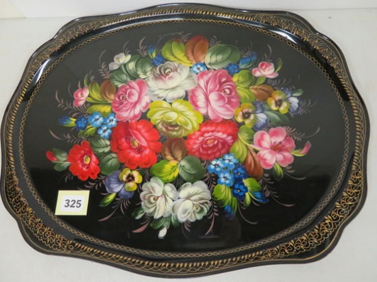 Large Victorian Hand Enameled Serving Tray