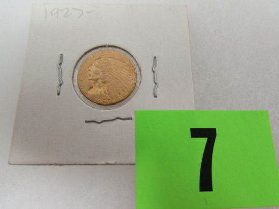 1927 Us Gold Quarter Eagle Indian Head $2.50 Coin