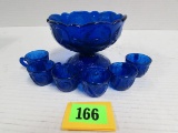 Cobalt Glass Miniature Punch Bowl Set Inverted Strawberry